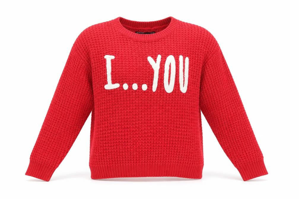 Front view of FB Sister women’s red round neck acrylic jumper, size S