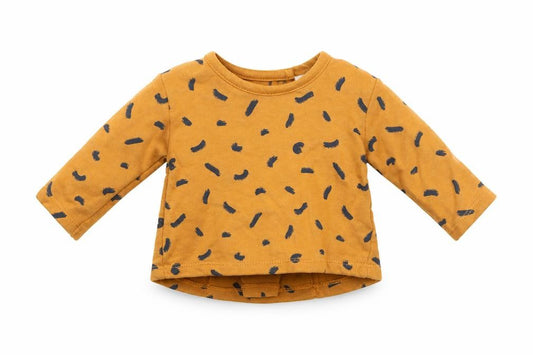 Front view of Preworn Baby Orange Geometric 100% Cotton Basic T-Shirt Size Newborn Round Neck Snap