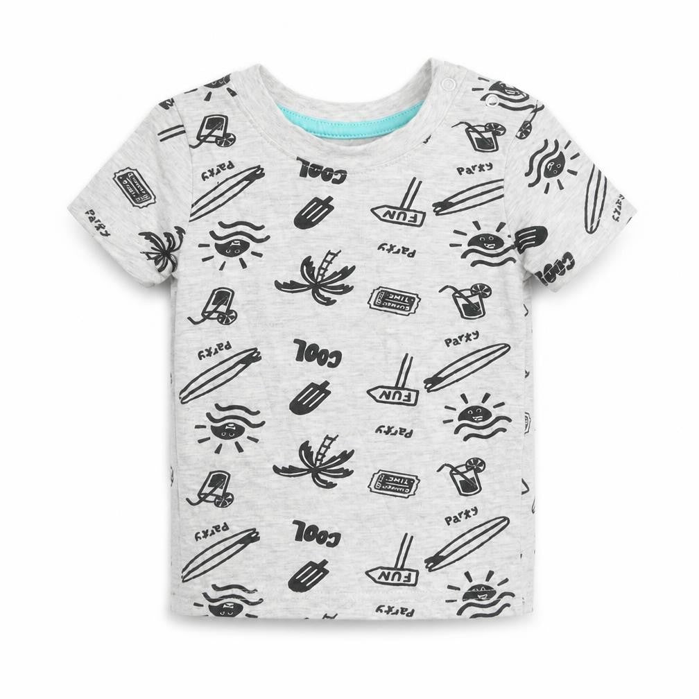 Front view of Primark girls’ grey geometric 100% cotton basic t-shirt, size 3-6, months round neck pullover
