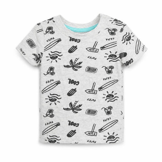 Front view of Primark girls’ grey geometric 100% cotton basic t-shirt, size 3-6, months round neck pullover