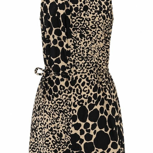Purple Womens Black Animal Print Cotton Tank Dress Size S Boat Neck Tie