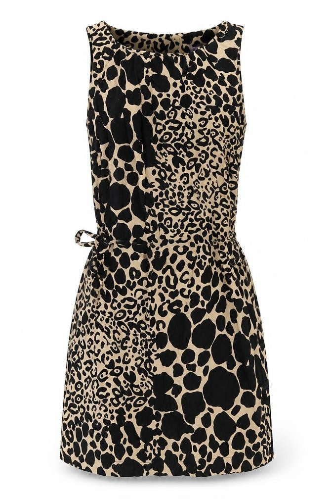 Purple Womens Black Animal Print Cotton Tank Dress Size S Boat Neck Tie