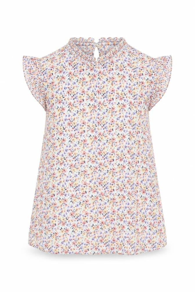 Front view of New Look women’s multicoloured floral viscose basic blouse, size UK 10, round neck