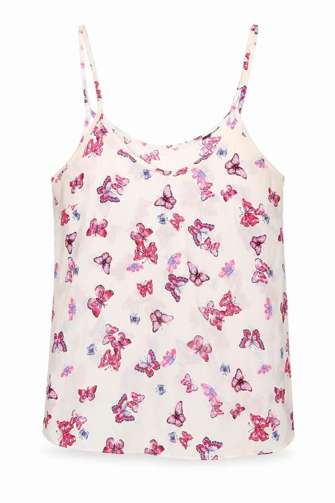 Front view of Atmosphere women’s white geometric polyester camisole tank, size UK 6, scoop neck - butterfly