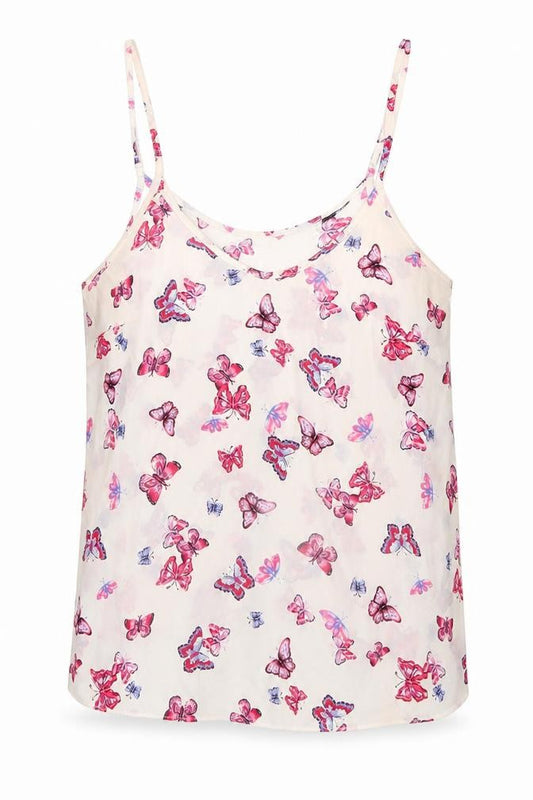 Front view of Atmosphere women’s white geometric polyester camisole tank, size UK 6, scoop neck - butterfly