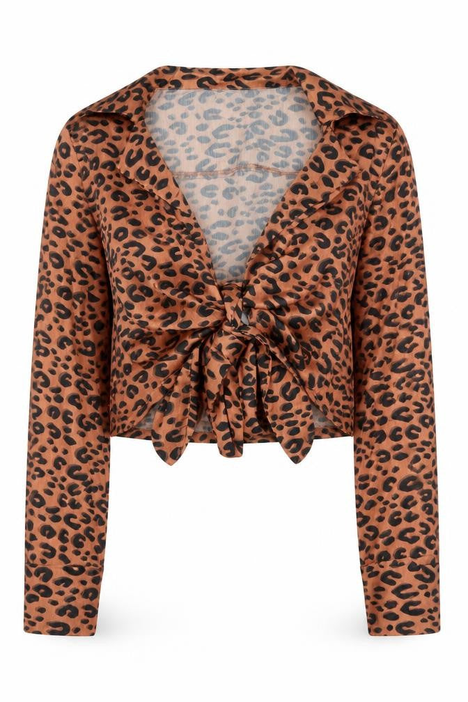 Front view of Nasty Gal women’s orange animal print polyester basic blouse, size UK 6, v-neck