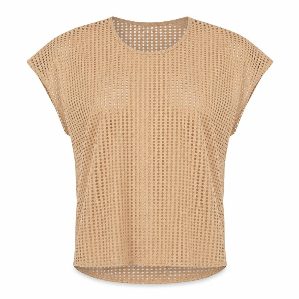 QED London Womens Beige Polyester Basic Blouse Size L Scoop Neck