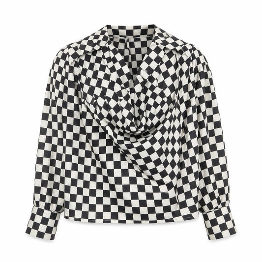 Front view of Cameo Rose women’s multicoloured check polyester basic blouse, size UK 12, collared
