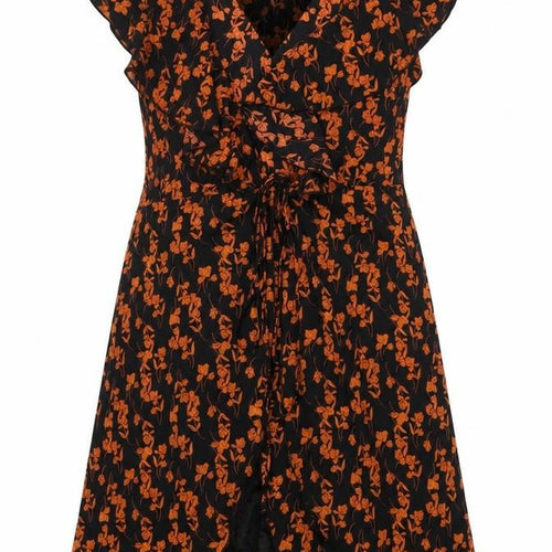 Mela Loves London Womens Black Floral Polyester Wrap Dress Size 14 Scoop Neck Tie