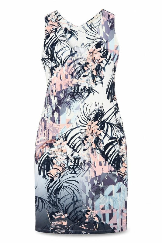 Front view of Next women’s multicoloured geometric polyester a-line, size UK 12, v-neck zip