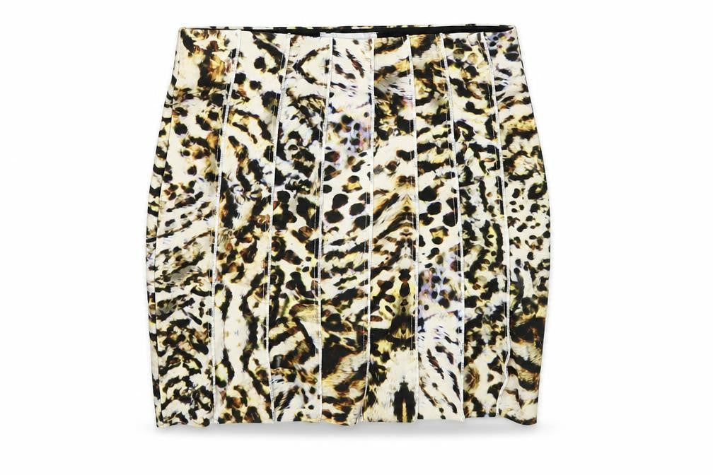 Front view of Zara women’s multicoloured animal print polyester mini skirt, size UK 4, - leopard print