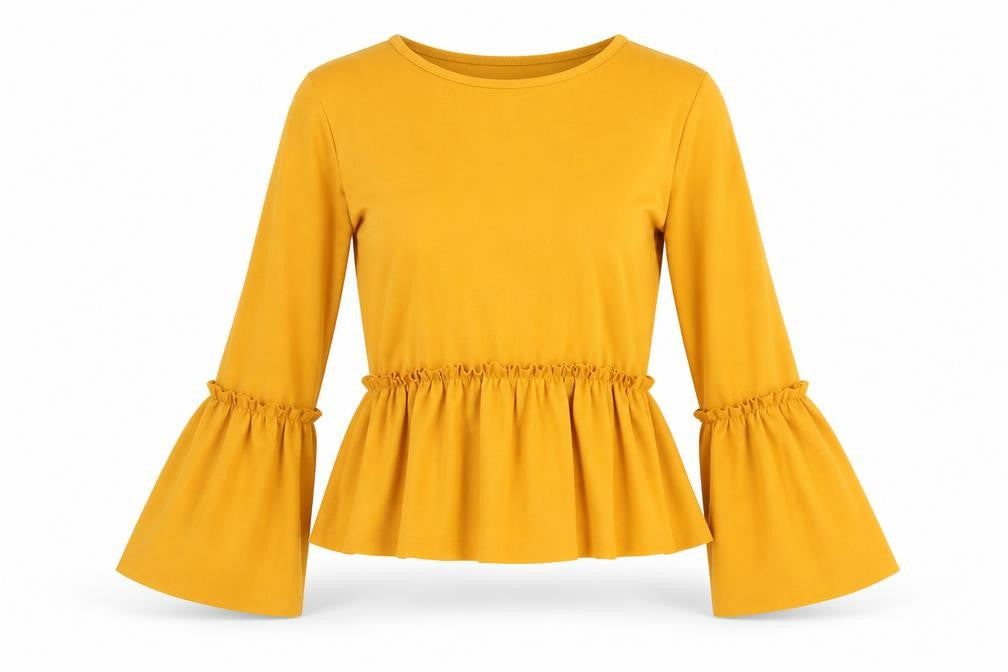 Select Womens Yellow Polyester Basic Blouse Size 14 Round Neck