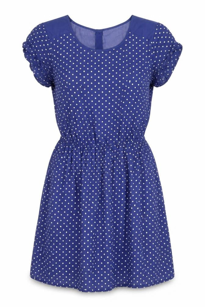 Divided by H&M Womens Blue Polka Dot Viscose A-Line Size 8 Scoop Neck Button