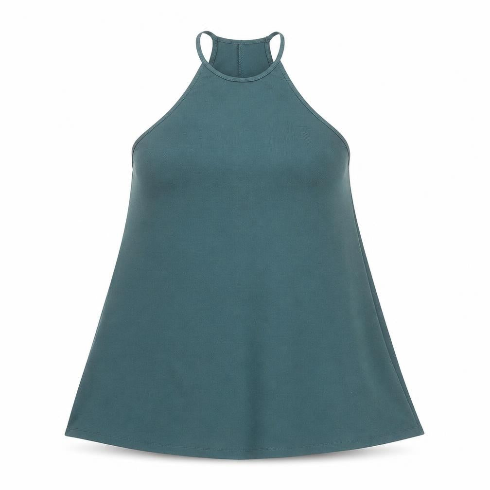 Front view of Zara women’s green polyester trapeze & swing, size S, round neck pullover