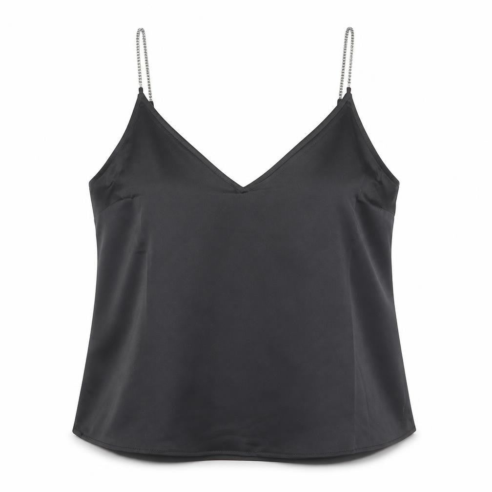 Front view of H&M women’s black polyester camisole blouse, size XL, v-neck
