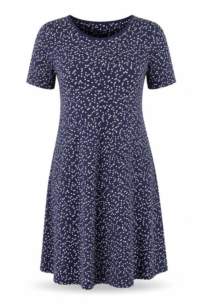 ISSAC MIZRAH Womens Blue Polka Dot Cotton A-Line Size L Boat Neck Pullover