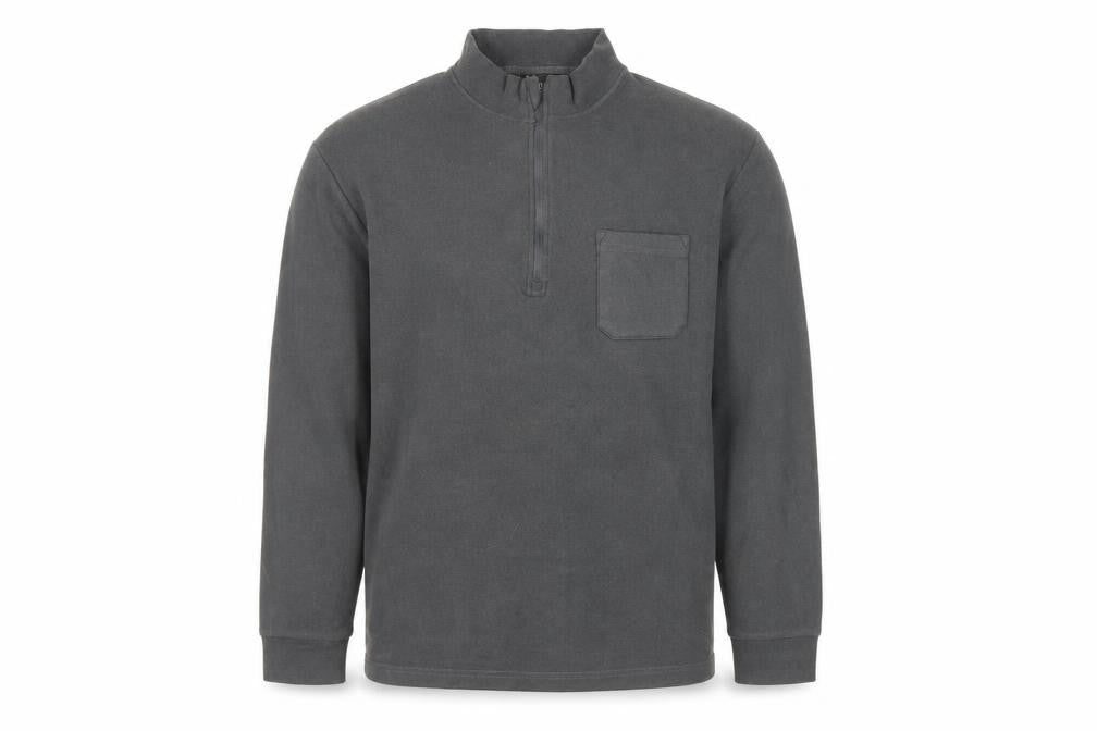 Front view of Preworn men’s grey polyester pullover sweatshirt, size L