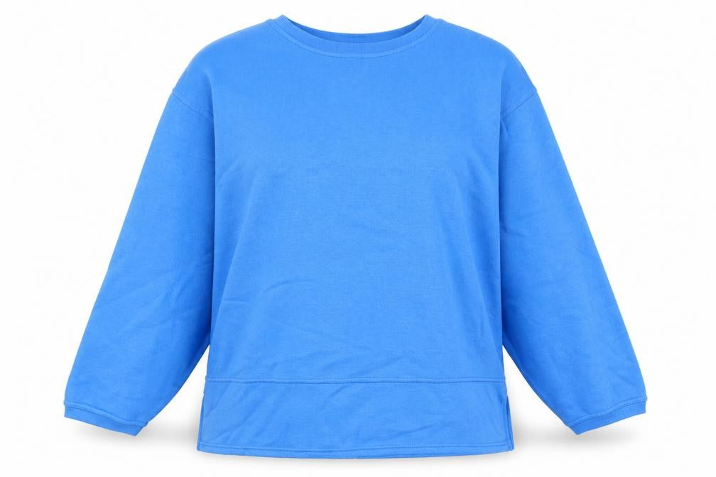 Front view of REP Classics women’s blue polyacrylate fibre pullover sweatshirt, size UK 16, pullover
