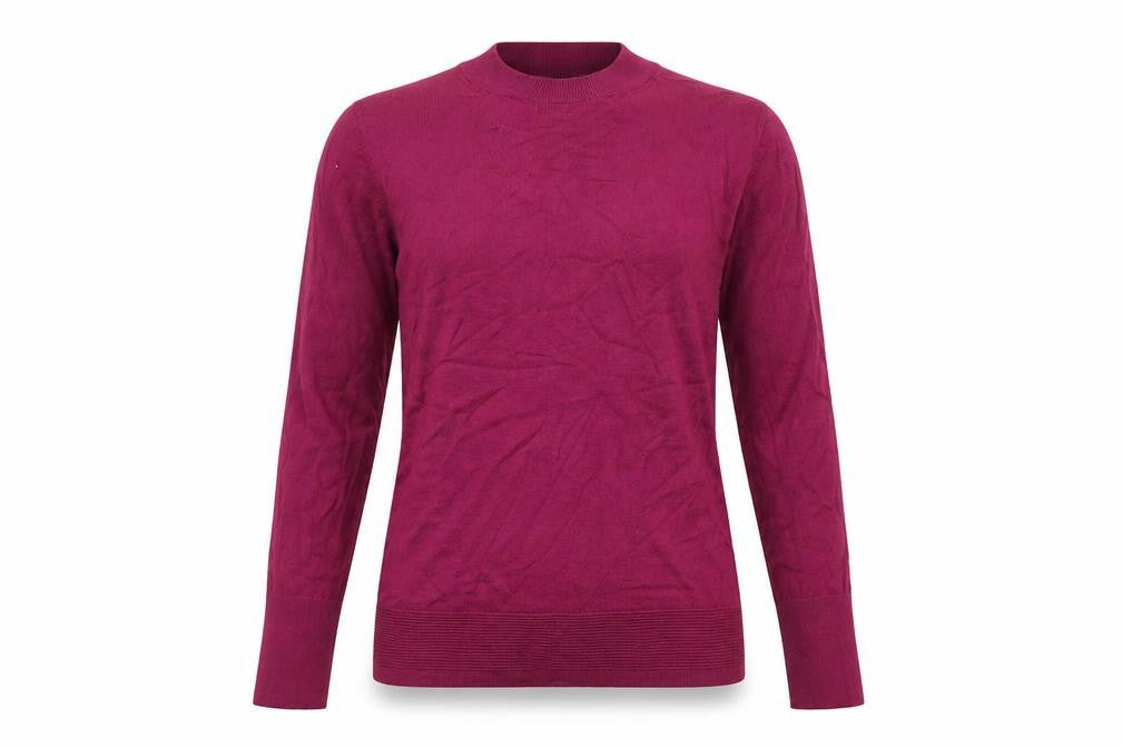Front view of G2000 women’s purple mock neck acrylic jumper, size UK 8