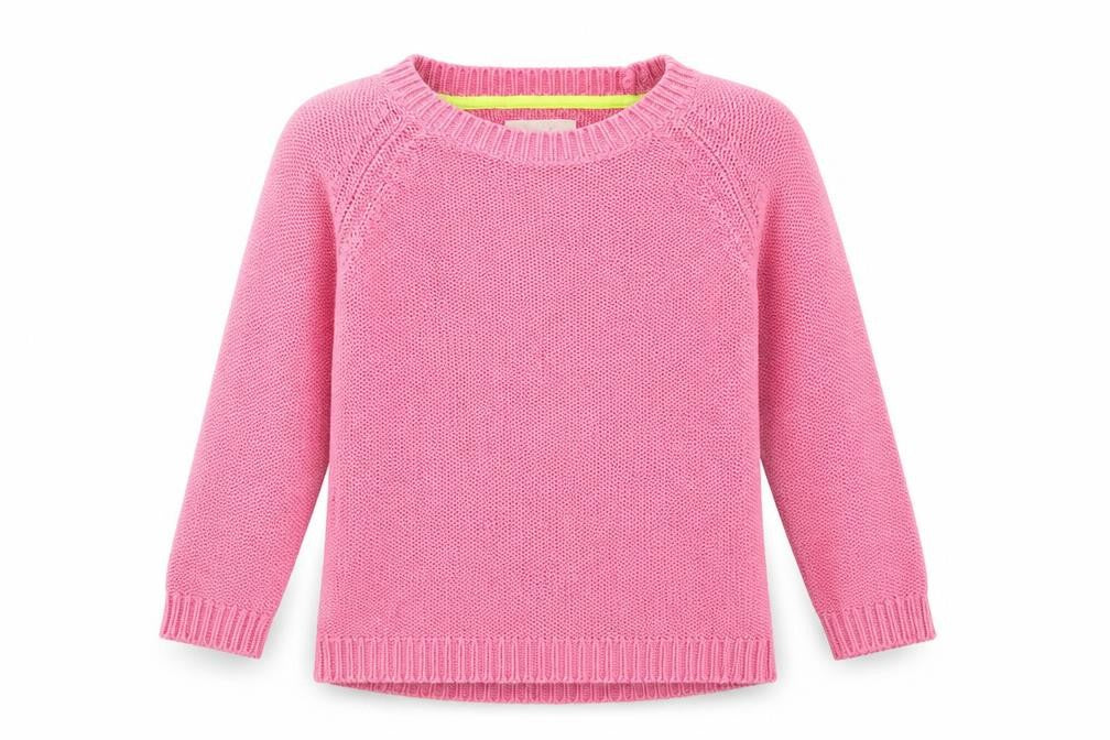 Front view of Johnnie B girls’ pink scoop neck cotton jumper, size 11-12, years pullover