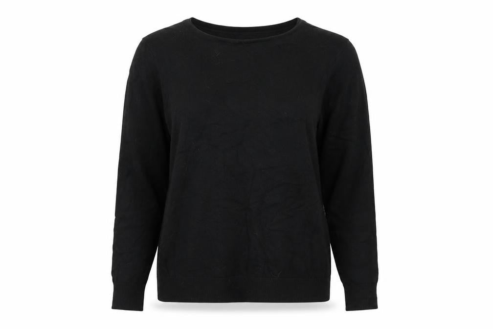 Front view of Peacocks women’s black round neck viscose jumper, size UK 12