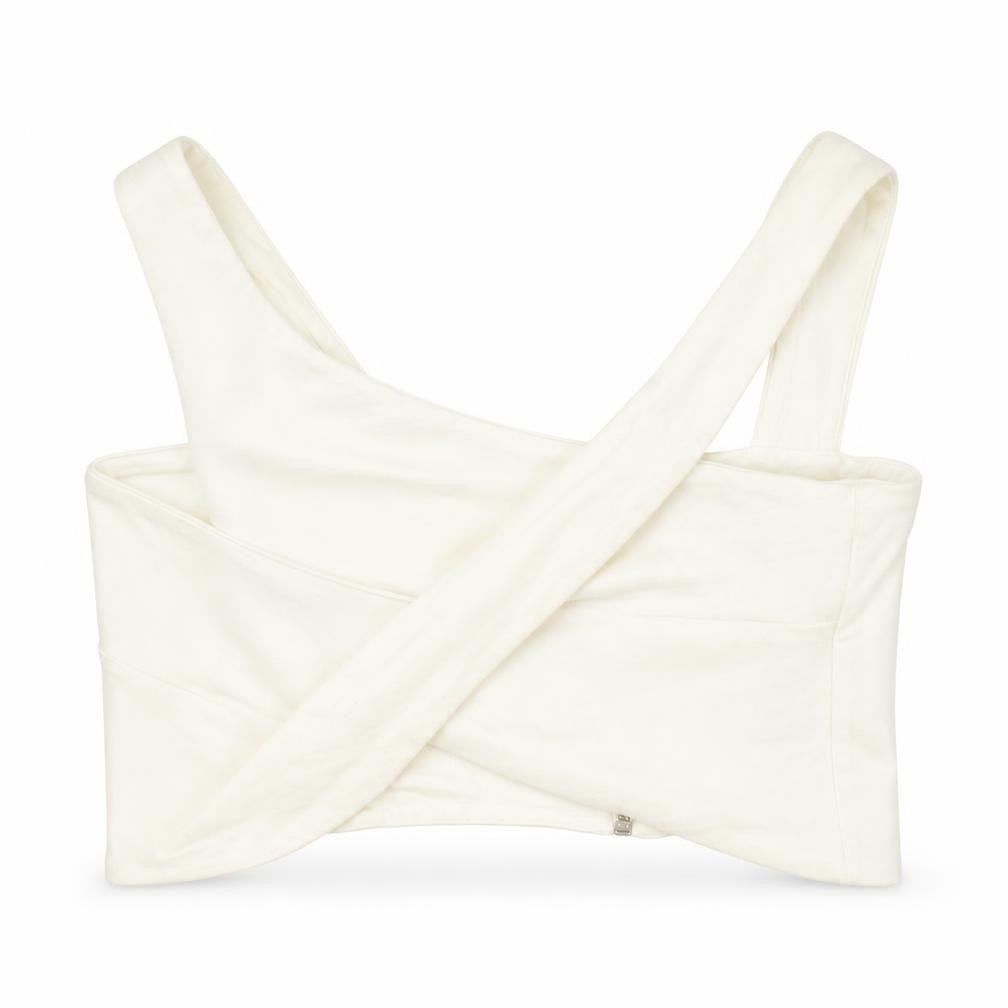 Front view of ASOS women’s ivory polyester cropped blouse, size UK 10, v-neck