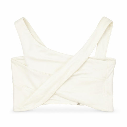 Front view of ASOS women’s ivory polyester cropped blouse, size UK 10, v-neck