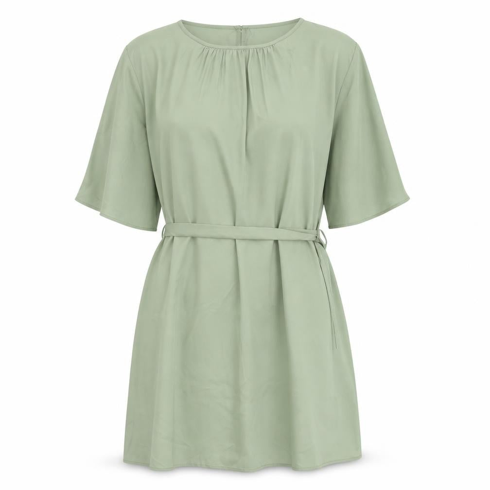 Front view of H&M women’s green polyester a-line, size L, boat neck button
