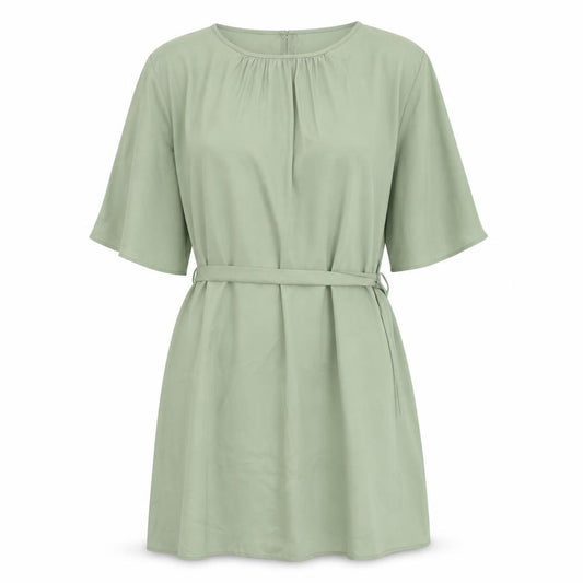 Front view of H&M women’s green polyester a-line, size L, boat neck button