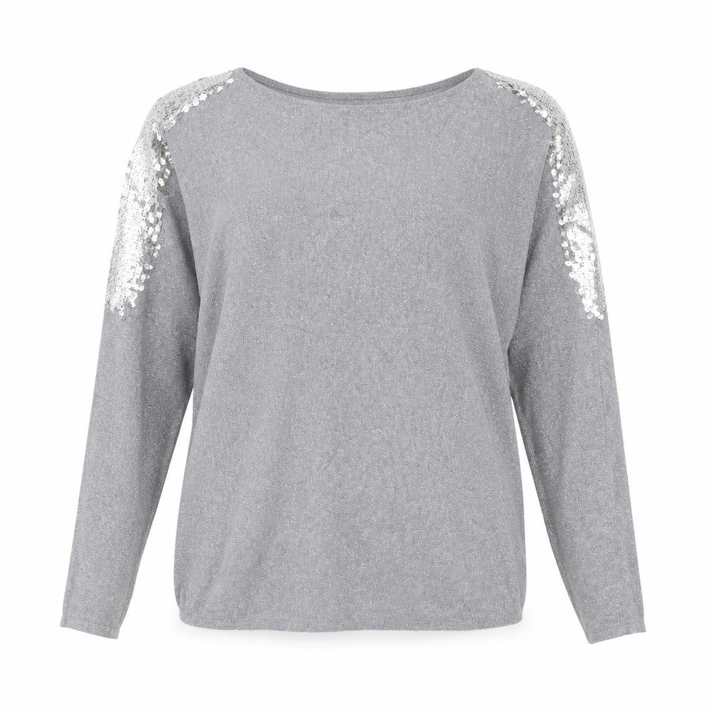 Front view of Lilah Rose women’s grey round neck polyester jumper one size