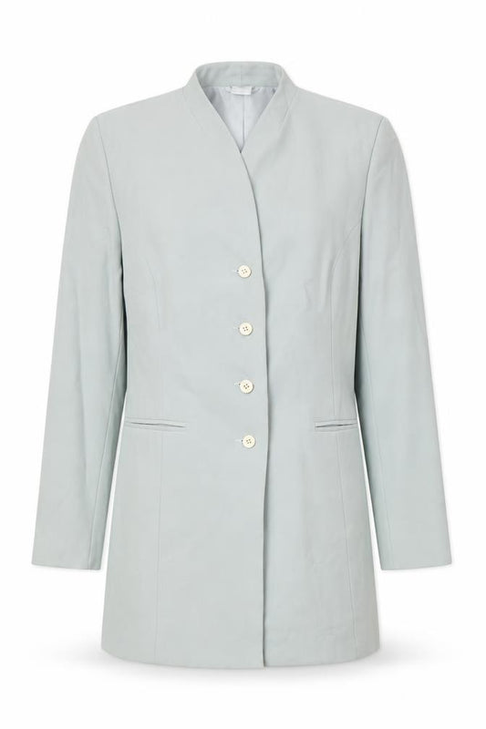 Front view of Preworn women’s green polyester jacket suit jacket, size UK 10