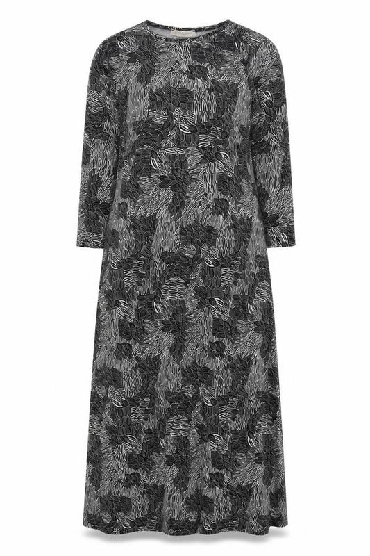 Front view of Rosa Bianca women’s black geometric polyester a-line, size XL, round neck pullover