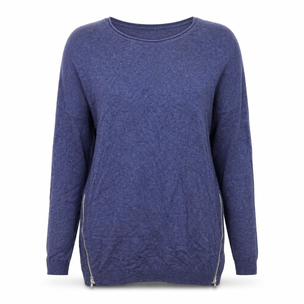 Front view of Atmosphere women’s blue round neck viscose jumper, size UK 6