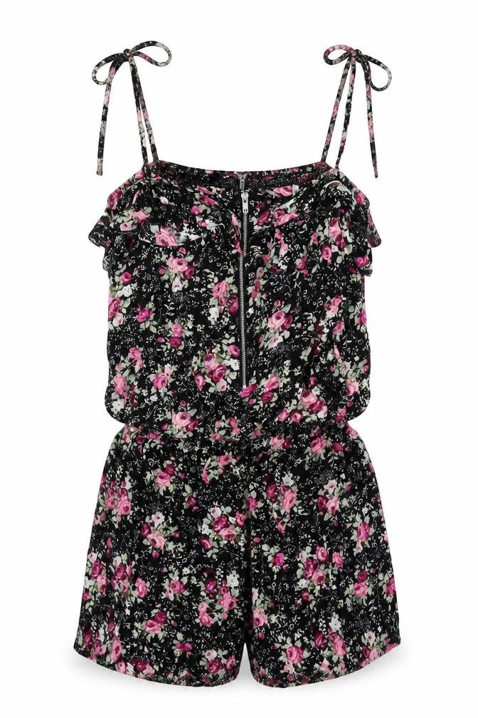 Stella Womens Black Floral Viscose Playsuit One-Piece Size M Zip