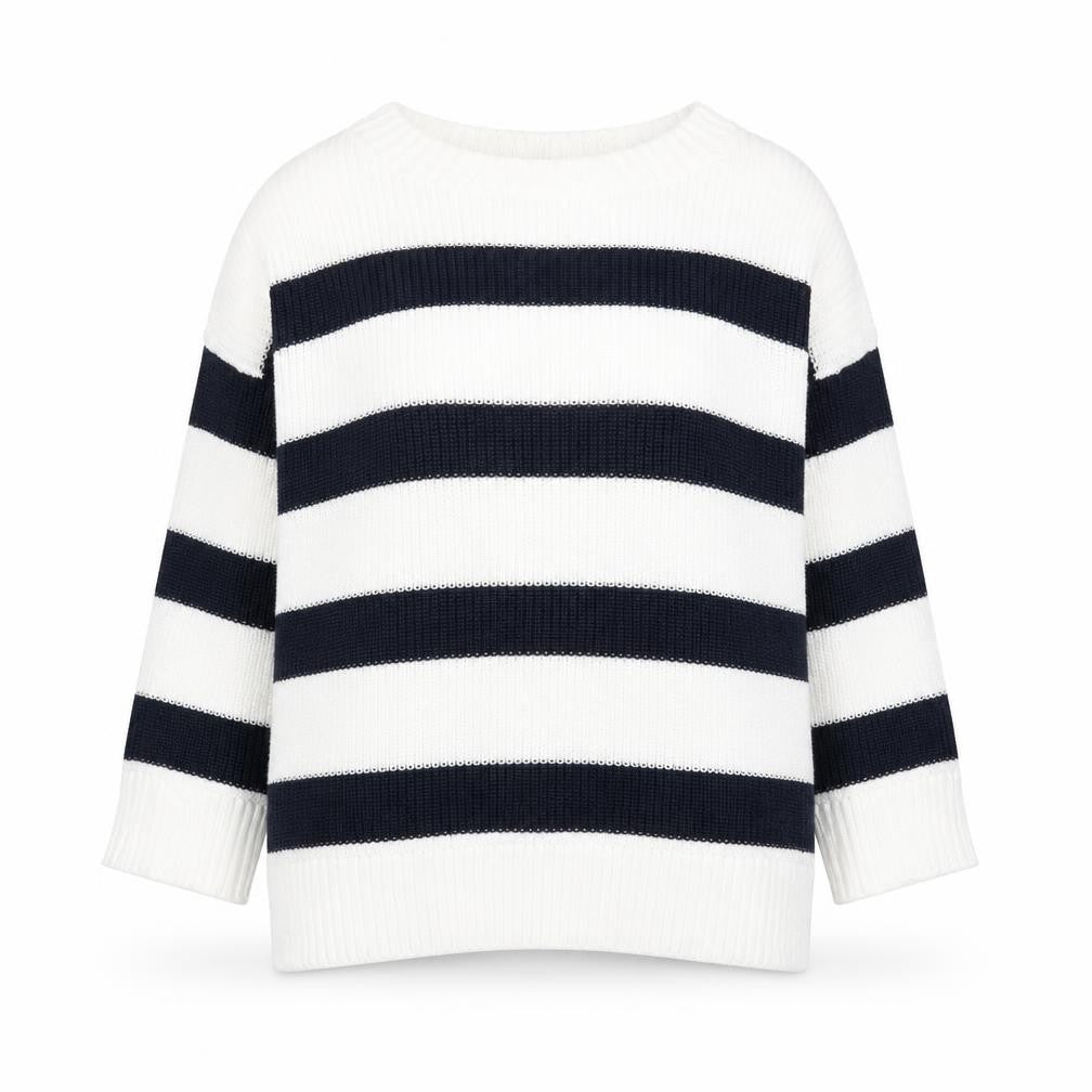 Soyaconcept Womens White Boat Neck Striped Acrylic Pullover Jumper Size XS