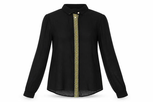Front view of Atmosphere women’s black polyester basic blouse, size UK 10, collared