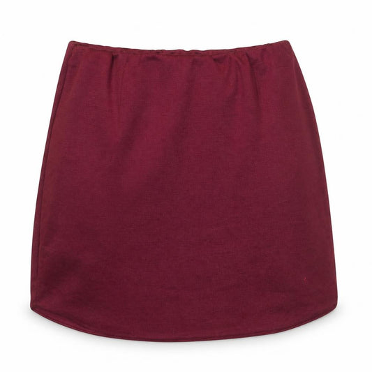 Front view of ASOS women’s red polyester mini skirt, size UK 10