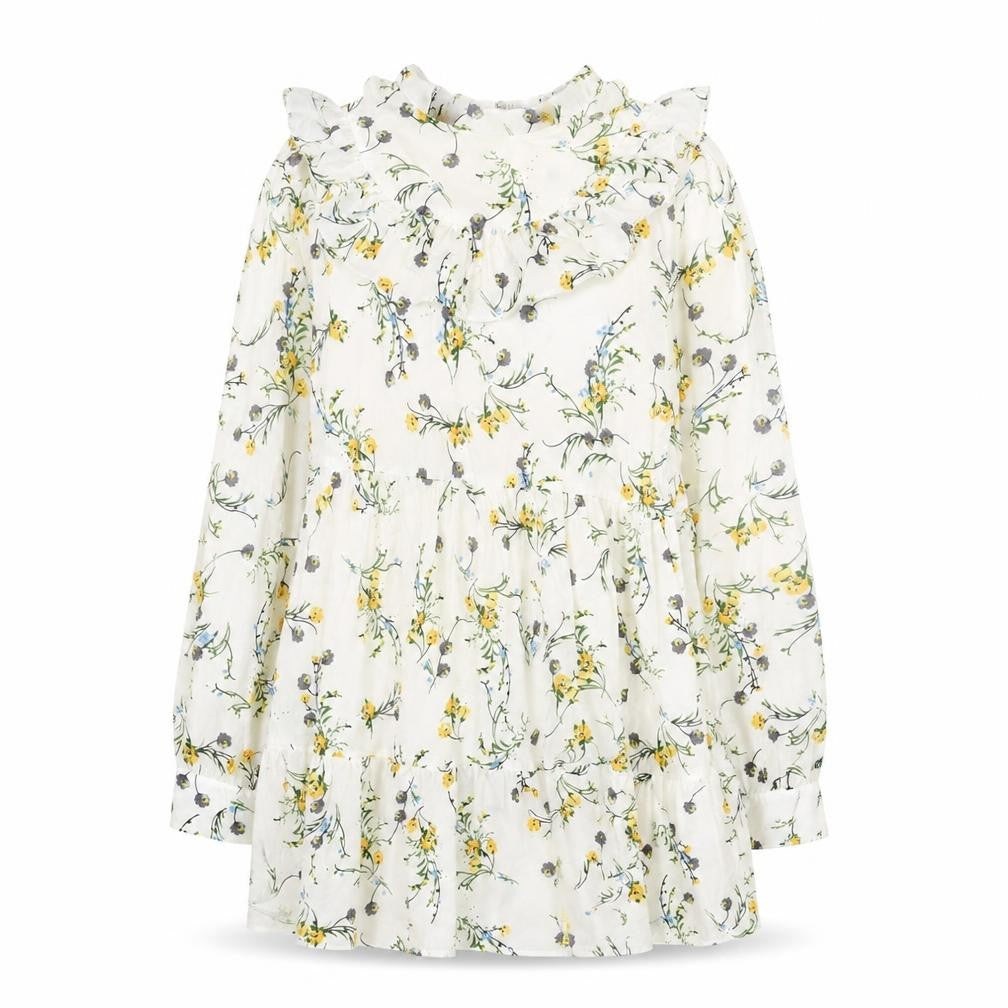 Nasty Gal Womens White Floral Polyester Trapeze & Swing Size M Round Neck Zip