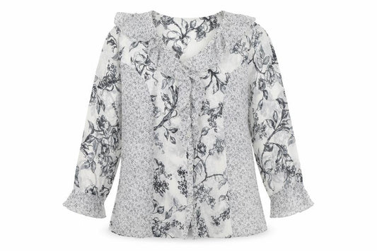 Front view of George women’s grey floral polyester basic button-up, size UK 12, v-neck