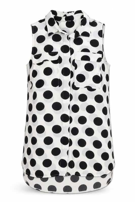 Front view of Tu women’s white polka dot polyester basic button-up, size UK 10, collared