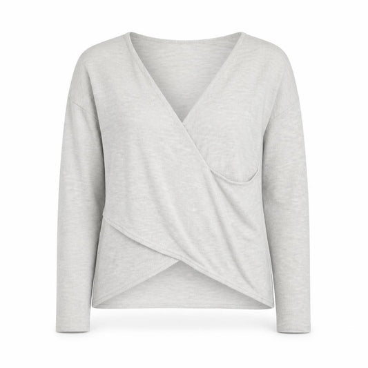 Front view of Divided women’s grey v-neck polyester jumper, size S