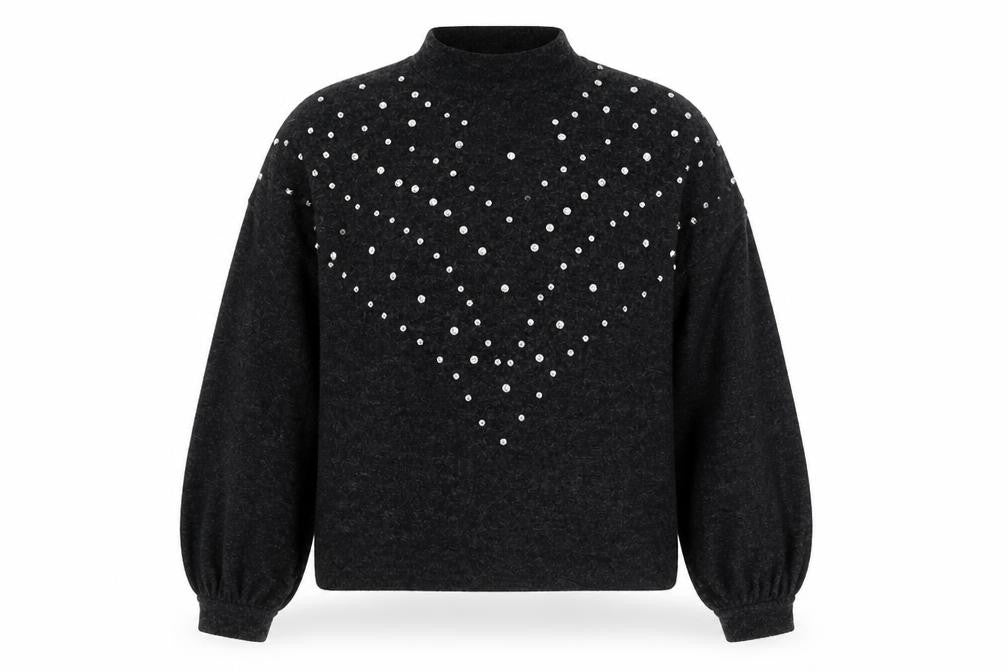 Front view of Stradivarius women’s grey high neck viscose jumper, size S