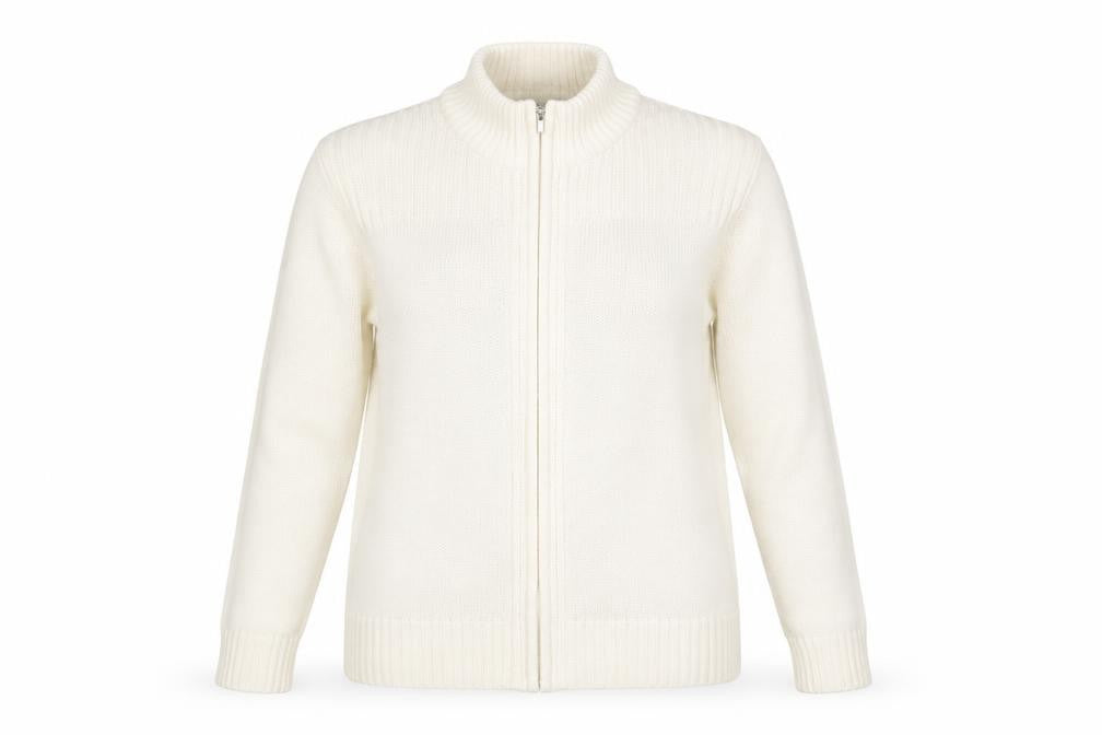 ISLE Womens White Round Neck 100% Cotton Full Zip Jumper Size 18
