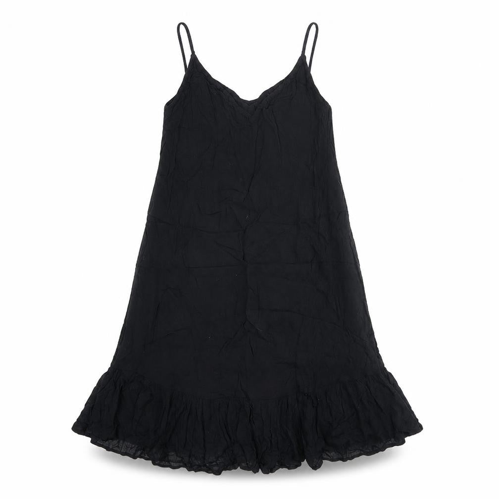 Front view of Rare Bird women’s black cotton tank dress, size UK 8, v-neck pullover