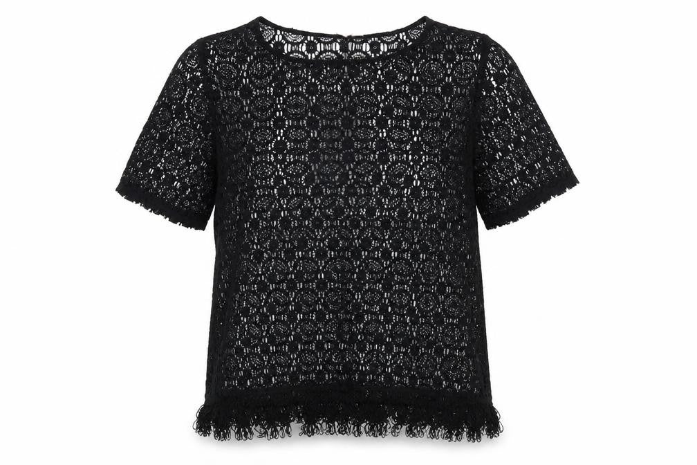 Front view of Dorothy Perkins women’s black geometric polyester basic blouse, size M, round neck