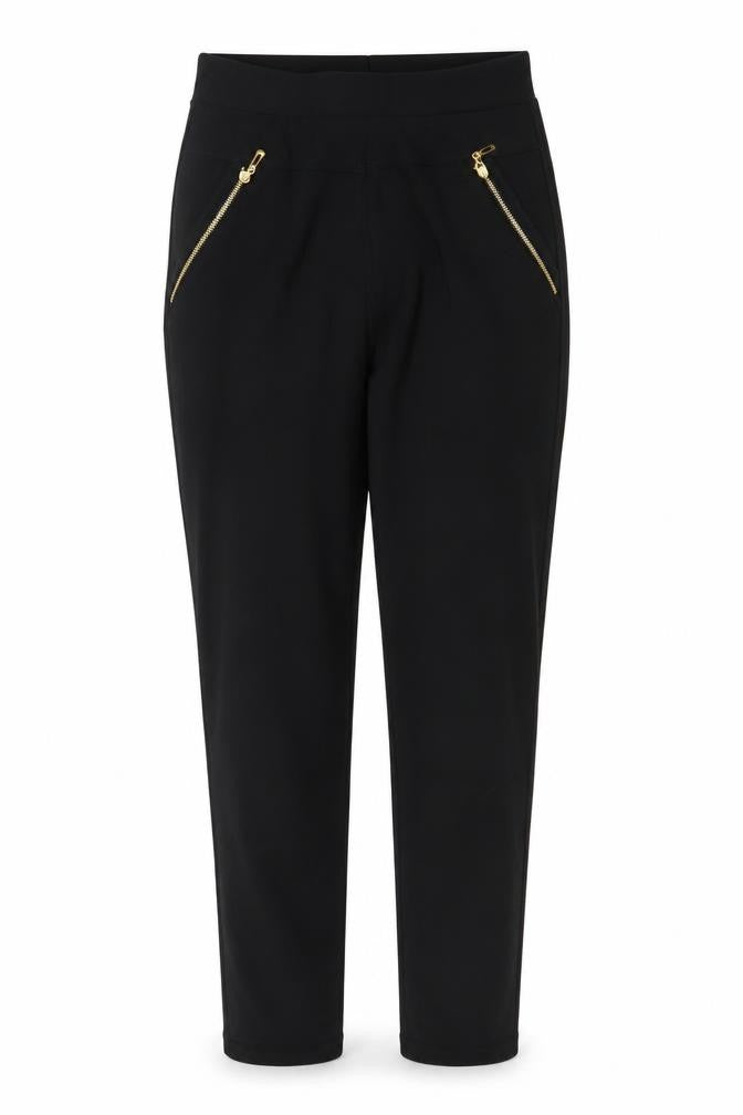 Front view of Preworn women’s black polyamide trousers, size S, regular