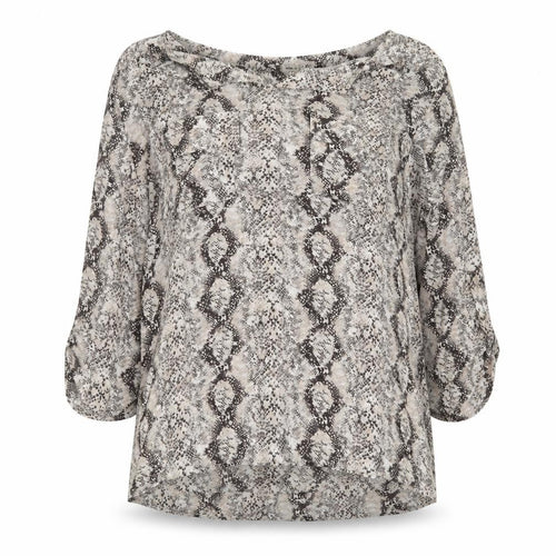 Faith and Joy Womens Beige Animal Print Polyester Basic Blouse Size L V-Neck - Snake Print