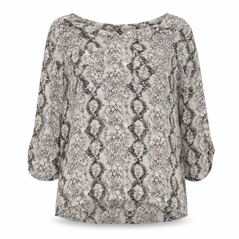 Faith and Joy Womens Beige Animal Print Polyester Basic Blouse Size L V-Neck - Snake Print