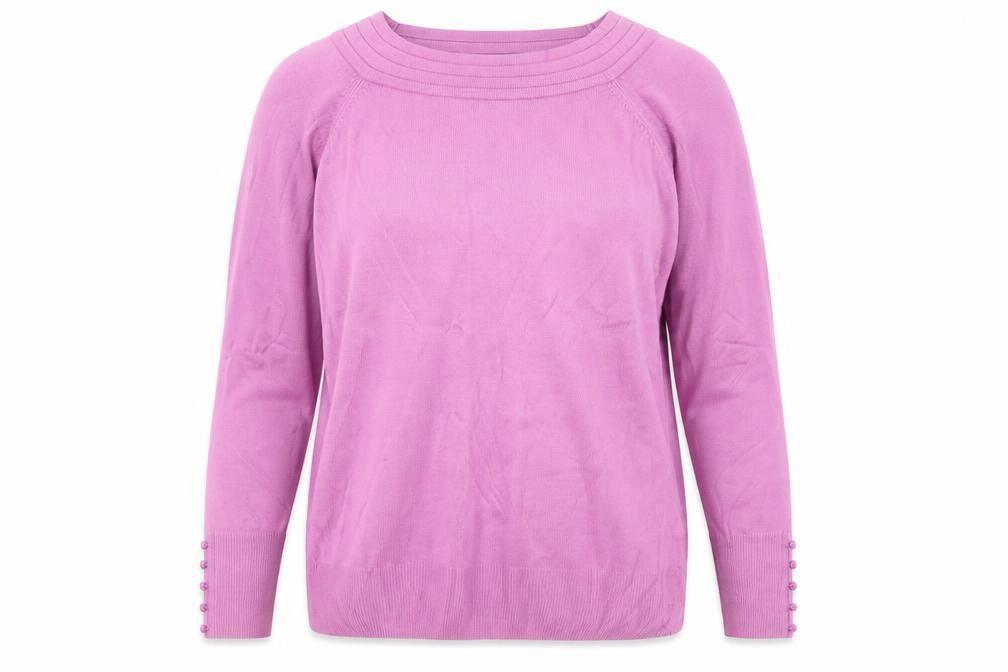 Front view of Marks & Spencer women’s purple roll neck acrylic jumper, size UK 14