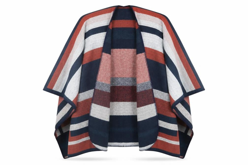 Preworn Womens Multicoloured V-Neck Striped Acrylic Cape Jumper One Size